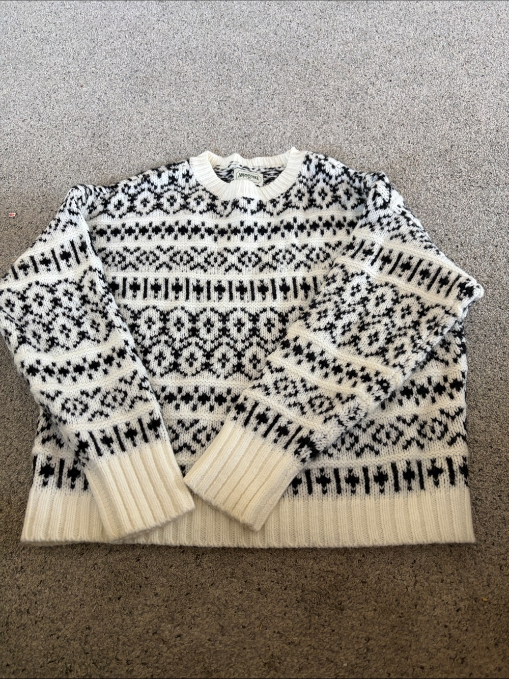 Woman’s American Eagle Black & White Fair Isle Crewneck Sweater